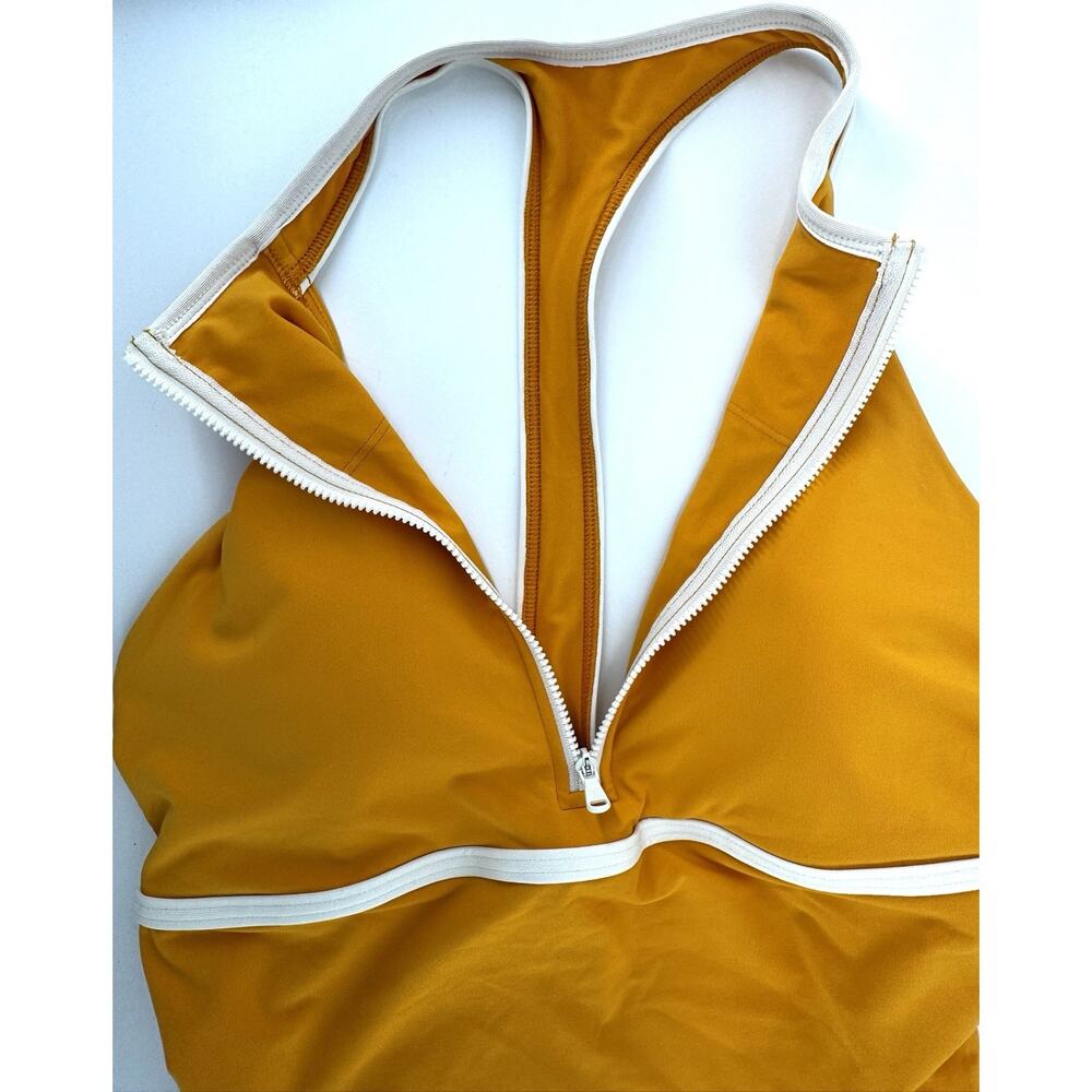 CALIA Women's 10 Halter Racerback 1/4 Zip One Piece Swimsuit Marigold Shine NWOT - Picture 5 of 8